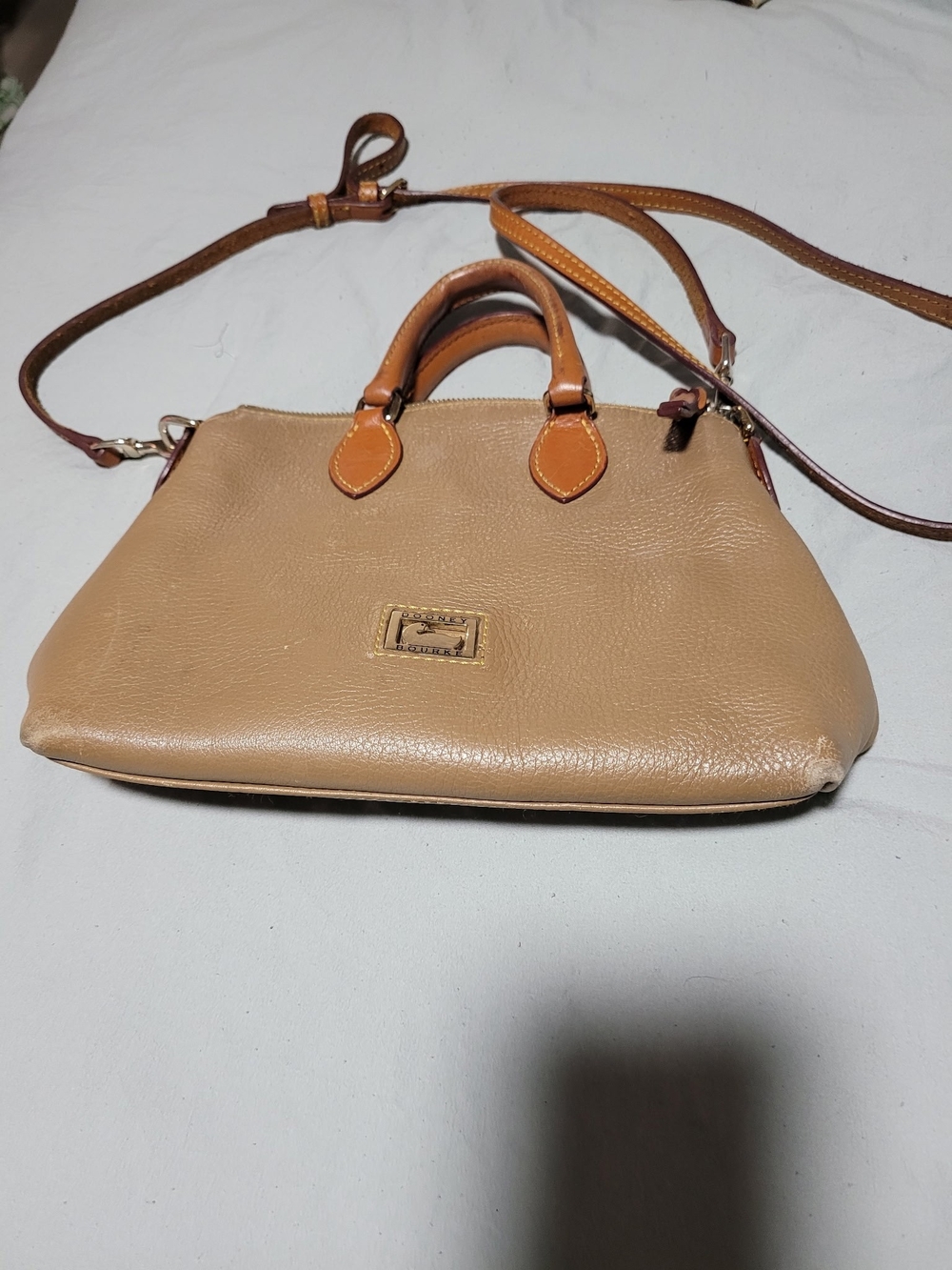 Dooney & Bourke Taupe Pebbled Leather Satchel Crossbody Bag